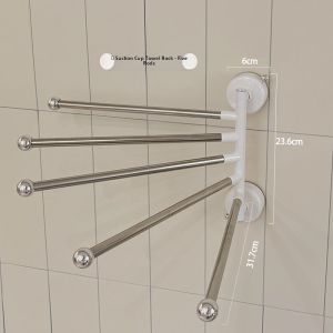Rotatable Bath Towel Rack Suction Cup Wall Mounted Foldable Bathroom Storage Shelf Plastic No Drilling Required Towel Bar