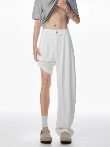 Quần Tây Nam Mùa Hè Mỏng Màu Trắng Quần Ống Đứng Quần Ống Rộng Quần Dài Thường Ngày Quần Tây Phong Cách Mỹ Đơn Giản