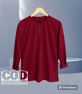 kaos polos model kancing depan lengan panjang terlaris bahan katun BABYTERRY super premium