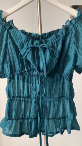 Nâu/ Xanh Có lót V1 Áo trễ vai tay ngắn bồng thân bo chun dây rút tiện lợi chất vải mỏng nhẹ mát form tôn dáng gợi cảm nữ tính ZEXI TOP