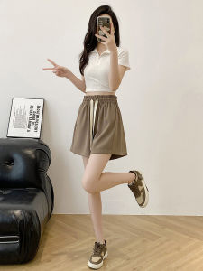 กางเกงขาสั้นสูททรงเอเอวสูงสำหรับผู้หญิงไซส์ใหญ่ กางเกงขายาวทรงหลวมสบายๆ สำหรับฤดูร้อน ผ้าฝ้ายผสมโพลีเอสเตอร์ ทรงหลวม ทรงหลวม