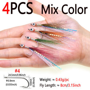 Bimoo 4pcs #4 Epoxy 3D Fish Eyes Bucktail Minnow Streamer Fly Flash Baitfish Streamer Trout Bass Pike Saltwater Fishing Lures