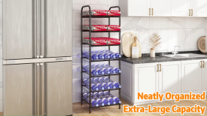7 Tier Water Bottle Organizer Vertical Free Standing Wine Storage Shelf Adjustable Water Bottle Beverage Drink Stand Holder Dispenser Large Capacity Bottled Water Holder Stand for Kitchen Party Pantry Food Storage Organizer