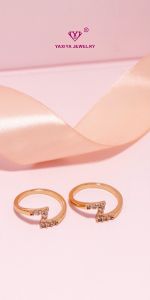 Yaxiya Cincin Wanita Korea Motif Zigzag Lapis Emas Permata Perhiasan 18K 866