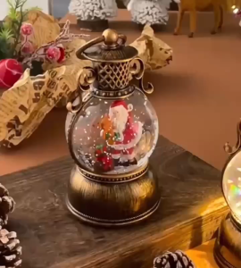 Christmas pony lantern with glowing crystal ball musical box decoration Santa Claus holding a bear Christmas gifts