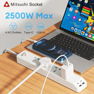 Mitsushi X Fysues 2500W Power Strip 4 Sockets 250V Extension Socket Heavy Duty with 2USB-A+2Type-C Port