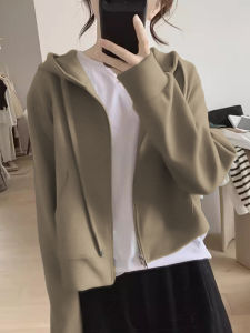 Short Zipper Hoodie Womens Jacket Spring Autumn Thin Long Sleeve Casual Sport Top Korean Style Cotton Blend Hooded Cardigan