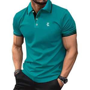 Mens Solid Color Short Sleeve Polyester Polo Shirt Fashionable Daily Whit Logo Printed Wear Suitable for Middle-Aged Summer