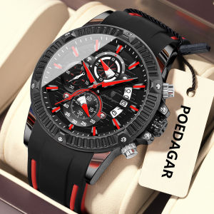 Đồng Hồ Nam POEDAGAR Chronograph Thời Trang Dây Đeo Silicon Chống Nước Kim Dạ Quang Hiển Thị Ngày Máy Quartz Thể Thao Dành Cho Nam