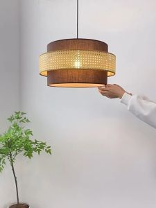 Boho Pendant Light Rattan Light Fixture Woven Basket Shade Wicker Pendant Light Rattan Chandelier for Kitchen Living Room Dining Room Bedroom