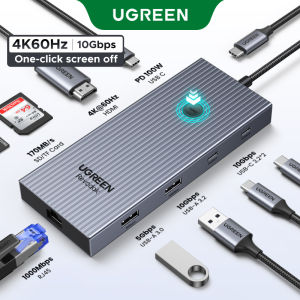 【One Click Screen Off】UGREEN Revodok 9-in-1 USB-C Hub 4K/60Hz HDMI 10Gbps USB 3.2 Gen2 100W PD Pass-Through Charging Gigabit Ethernet SD/TF Card Reader 170MB/s One-Click Screen Off for MacBook Pro/Air iPad Windows Laptop