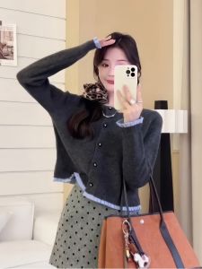 Áo Len Cardigan Dài Tay Mềm Mại Thanh Lịch Màu Tương Phản Có Nút Áo Ngắn Thiết Kế Mùa Thu Dành Cho Nữ