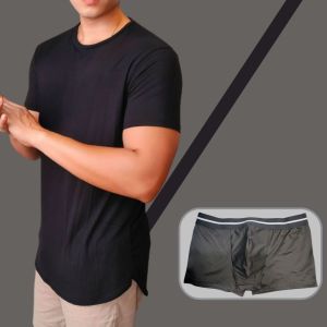 Long Curved Tee and Boxer Brief Set Cotton Spandex T-shirt Plain Menswear