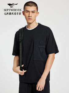 Septwolves Mens round Neck Short Sleeve T-Shirt Cotton Casual Loose Fit Summer Fashion Urban Style Basic Mass Appeal