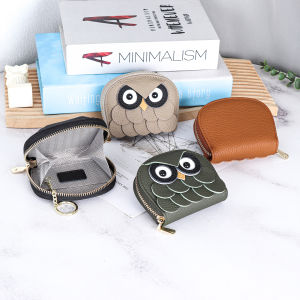 Womens Genuine Leather Owl Card Holder Coin Purse Mini Drivers ID Card Holder