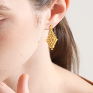 Chow Sang Sang 周生生 999.9 24K Pure Gold Honeycomb Pattern Earrings for Women 94521E Price-by-Weight 5.98g Gold