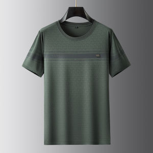 Loose Versatile plus Size round Neck Half Sleeve Elastic Print Breathable Sweat Absorbent Summer Wear Seamless Fashion Urban Mens T-Shirt