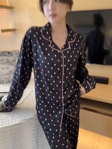 Piyama wanita lengan panjang satin hitam baju tidur wanita korea style kekinian terbaru 2025