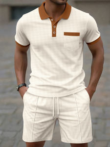 Áo Thun Nam Tay Ngắn Mùa Hè Mới Có Cổ Polo Túi Trước Nút Quần Short Bộ Đồ Chất Liệu Polyester Thoáng Khí Nhanh Khô Chống Tia UV