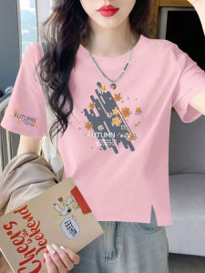 Pure Cotton Ladies Short Sleeve T-Shirt Summer New Style Slimming round Neck Loose Top Women Sweatshirt Casual Print Casual Fit