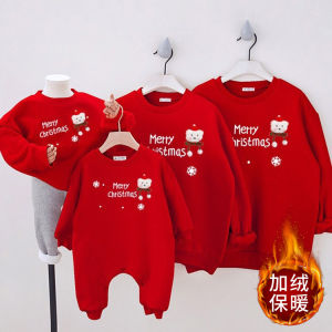 Christmas Themed Family Matching Thickened Fleece Hoodies Children Parent Child Outfits Autumn Winter Casual Cotton Polyester Blend