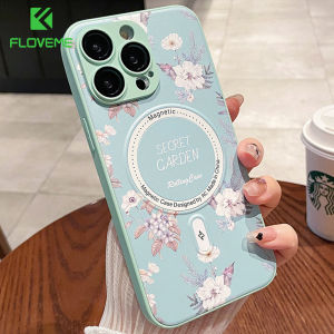 FLOVEME Luxury Flower Pattern Leather Magsafe Phone Case For iPhone 14 13 12 11 Pro Max 14 Plus Wireless Charging Full Protection Hard PC Anti-fall Shockproof Back Cover For iphone 14 13 12