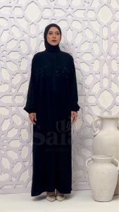 Abaya Hitam Turkey Bahan Kain Jetblack Premium Gamis Bordir Renda Kaftan Muslim Wanita Umroh