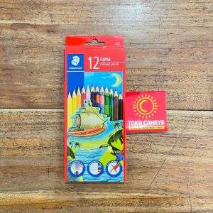 Pensil warna staedtler luna 12 warna panjang free serutan pewarna mewarnai menggambar melukis