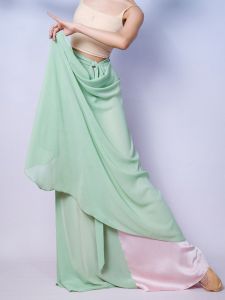 One-Piece Sash Tie Half Skirt Silk Satin Chiffon Long Dance Fairy Classical Wide Hem Dance Skirt Spring Autumn Sweet Style Natural Waist Long Skirt Polyester 100%