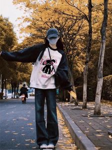 เสื้อสเวตเตอร์คอกลมแขนยาวบุขนแกะฤดูใบไม้ผลิและฤดูใบไม้ร่วงสำหรับเด็กผู้หญิงวัยกลางคนและมัธยมปลาย แจ็คเก็ตผ้าฝ้ายลายการ์ตูน