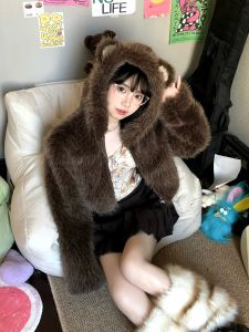 2025 New Bear Ear Lamb Fur Coat Women Short Thickened Eco-friendly Plush Sweet Cute Plush Coat Korean Style Commute Wind