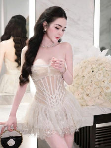 Elegant French Style Lace Bustier Dress Slimming