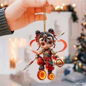 ASRV 2D Flat Cross-Border Hot Cute Cartoon Nezha Car Rearview Mirror Pendant Christmas Tree Pendant Bag Pendant