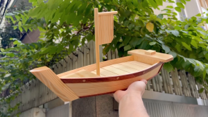 [Sushi Sashimi] Khay thuyền gỗ 45cm 1 cột trang trí khay gỗ trang trí món ăn nhà hàng Nhật