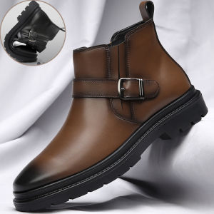 Mens Chelsea Boots Short Zippered English Style Suede Leather Work Shoes Breathable Casual Business High Top Rubber Sole