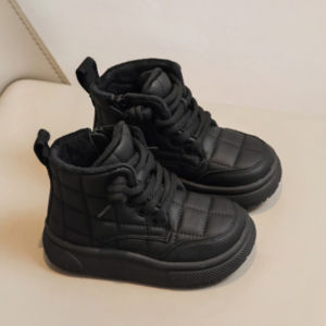 Girls Cotton Boots Autumn Winter New Style Short Snow Boots Children Leather Boots Fleece Lined Martin Boots Boys Girls Universal