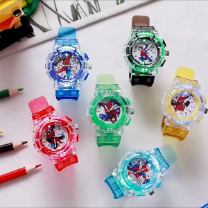 Spiderman Watch LED Light Kids Watch for Boys Girls Students Watch Colorful Flash Hello Kitty Watch