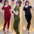 Bộ Quần Dài Ống Ôm Áo Cỗ Đỗ Tay Ngắn Bigsize Chất Thun Tăm Lạnh Bigsize Nữ  60-95kg. 