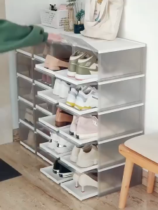 Sliding Shoe Box Transparent Stackable Shoe Display box Plastic Multilayer Shoe Cabinet