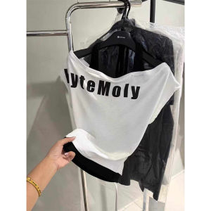 Outlet Shoulder Bared Short Sleeve T Shirt Women Summer New Design Letter Print One Shoulder Top Korean Style Loose Fit Cotton