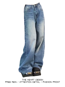 กางเกงยีนส์ทรงตรงเอวสูงสไตล์อเมริกัน กางเกงขายาวทรงหลวมสำหรับผู้หญิง ทรงหลวม ทรงสลิม เหมาะสำหรับฤดูใบไม้ร่วงและฤดูหนาว