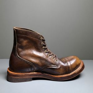 Authentic Leather Boots British Style Retro Motorcycle Martin Short Boots Mens Large Head Work Shoes Trendy Brand Breathable Lace-Up round Toe Rubber Outsole