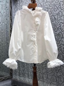 Áo Sơ Mi Nữ Tay Dài Rộng Rãi Kiểu Pháp Họa Tiết Hoa Ren Màu Trơn Mùa Thu 2025 Tay Áo Phồng Thời Trang