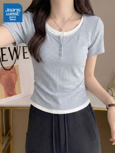 Jeanswest | Áo Thun Tay Ngắn Tạo Lớp Cho Nữ Dáng Ôm