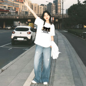 White Pure Cotton American Style Short Sleeve T-Shirt Womens Loose Lazy Style Versatile Top Summer New Arrival