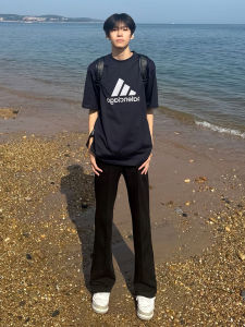 Quần Ống Đứng Bằng Lụa Băng Màu Đen Cho Nam Mùa Hè Mỏng Thời Trang Quần Dài Thường Ngày Cạp Vừa Quần Dài Công Sở