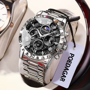 POEDAGAR Luxury Man Watch Waterproof Luminous Stainless Steel Quartz Mens Wristwatch Chronograph Military Watches For Men Reloj