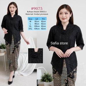 Atasan Kebaya Encim Kartini Modern Warna Hitam Sheila Kebaya Brokat brukat Lengan Tangan 3/4