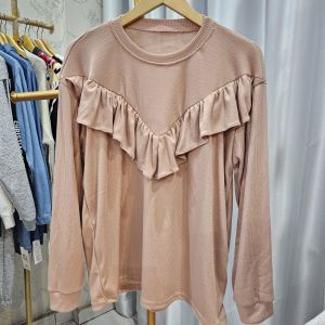 ●ECLAIRE● 0K7 Blouse Knit Rajut Oneck longsleeves Lengan Panjang Ruffle Kasual Casual Basic Polos Korea Rumina