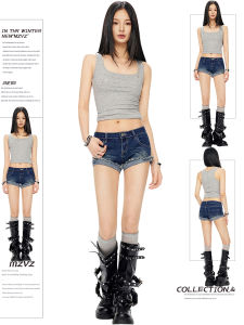 MZVZ | Retro Low Rise Tight Fit Flattering Denim Shorts